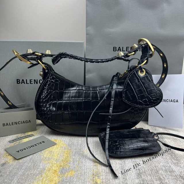 Balenciaga專櫃爆款Le Cagole半月牙腋下包餃子包 巴黎世家經典小號爆裂黑鱷金機車包 fyj1067